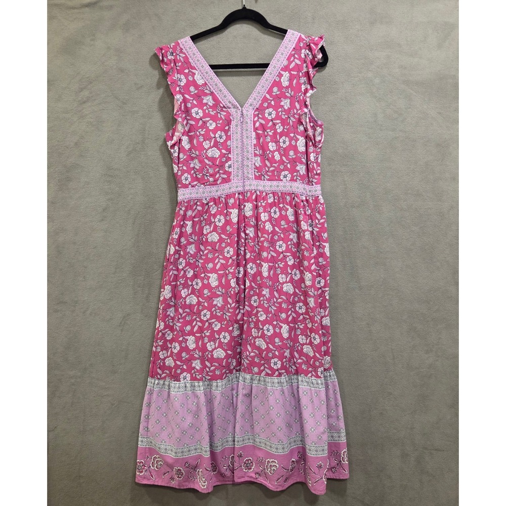 LOFT Floral Tiered Midi Dress Women's Size 10 Pockets Lined Cottage Boho Casual - Picture 4 of 12